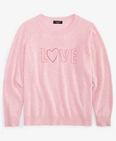 Charter Club Plus Cashmere Love-Embroidered Sweater, Created for Macy's