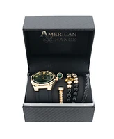 American Exchange Men's Black Silicone Strap Watch 42mm Gift Set