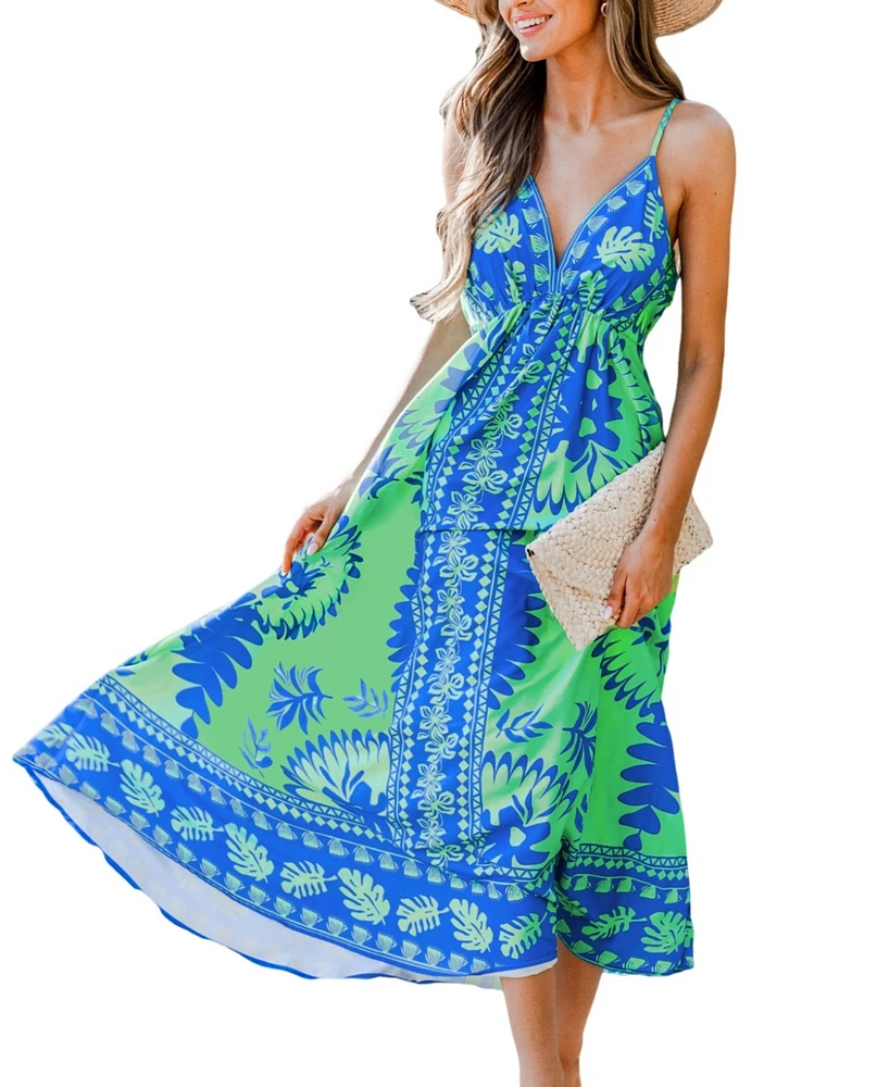 Cupshe Women's Tropical Plunging Sleeveless Maxi Beach Dress