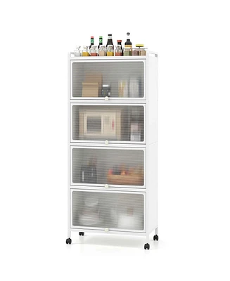 Costway 5-Tier Kitchen Baker's Rack Storage Cabinet Mobile Microwave Stand Flip-up Doors