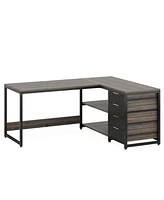 Tribesigns L Shaped Computer Desk with Storage Drawers, 59 inch Corner Desk with Shelves, Reversible L-Shaped Office Desk Writing Table Workstation fo