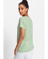 Olsen 100% Organic Cotton Short Sleeve Stripe and Placement Print T-Shirt