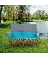 Gymax Oversized Camping Chair Folding Loveseat Camping Couch w/ Cup Holders & Padding
