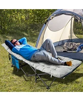 Gymax Wide Foldable Camping Cot Heavy-Duty Steel Sleeping Cot w/Sleeping Mattress Grey