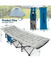 Gymax Wide Foldable Camping Cot Heavy-Duty Steel Sleeping Cot w/Sleeping Mattress Grey
