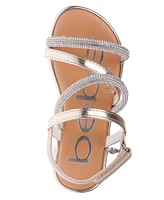 Bebe Big Girl's Flat Sandal with Tubular Rhinestone Strapping and Hanging Charm Polyurethane Sandals