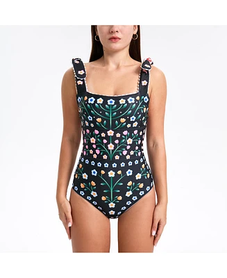 Jessie Zhao New York Women's Day/Night Garden Reversible One-Piece Swimsuit