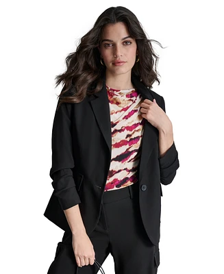 Dkny Petite Single-Button Ruched-Sleeve Blazer