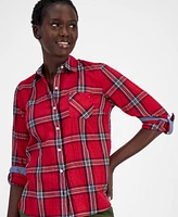 Tommy Hilfiger Women's Plaid Crinkle Utility Shirt