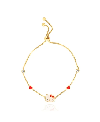 Hello Kitty Sanrio Flash Yellow Gold Plated Station Heart and Crystal Bracelet