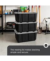 Iris 27Gal/108Qt 4 Pack Large Heavy-Duty Storage Plastic Bin Tote Container with Durable Lid, Black/Gray