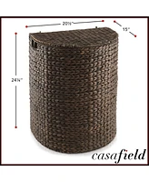 Casafield Half Moon Laundry Hamper with Lid and Removable Liner Bag - Natural, Woven Water Hyacinth Basket Sorter for Clothes