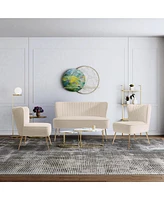 Mid Century Modern Tufted Velvet Loveseat Sofa Accent Chair Set