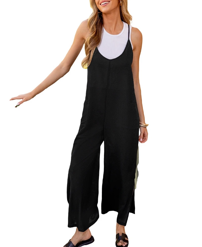 Cupshe Women's Black Sleeveless Wide Leg Pocket Jumpsuit