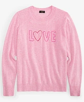 Charter Club Women's Cashmere Love Embroidered Crewneck Sweater, Created for Macy's