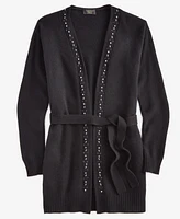 Charter Club Women's Cashmere Embellished Belted Cardigan, Created for Macy's