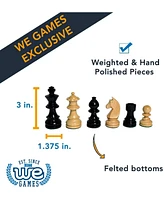 We Games French Staunton Chess & Checkers Set - Weighted Pieces, Black Stained Wooden Board with Storage Drawers - 15 in.