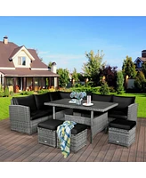 Sugift 7 Pieces Outdoor Wicker Sectional Sofa Set with Dining Table