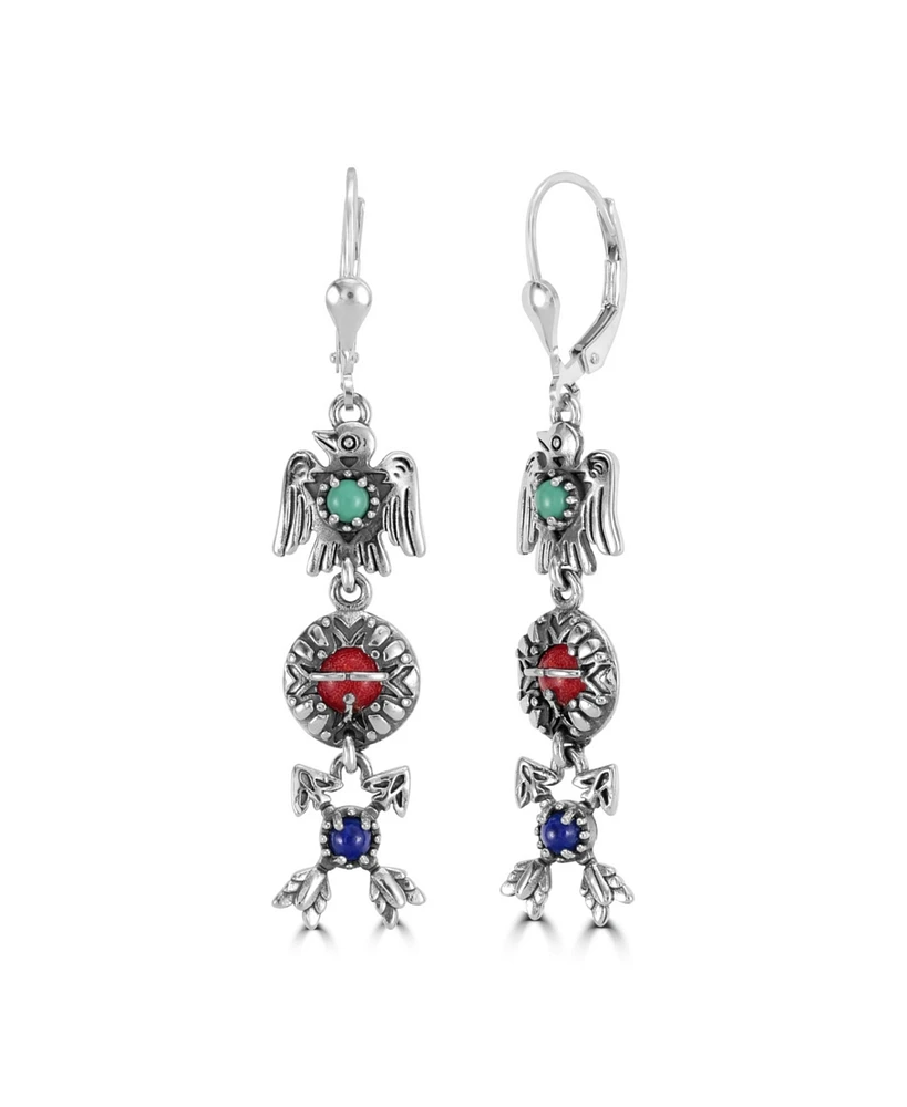 American West Jewelry Sterling Silver Gemstone Thunderbird, Sun and Crossed Arrows Dangle Earrings