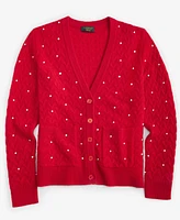 Charter Club Women's Petite Cashmere Embellished Textured Cardigan, Created for Macy's