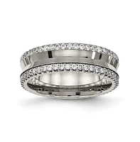 Chisel Titanium Polished with Cz Concave Wedding Band Ring