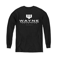 Batman Boys Youth Wayne Logo On Black Long Sleeve Sweatshirt