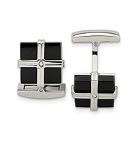 Chisel Stainless Steel Polished Black Ip-plated Cz Square Cufflinks