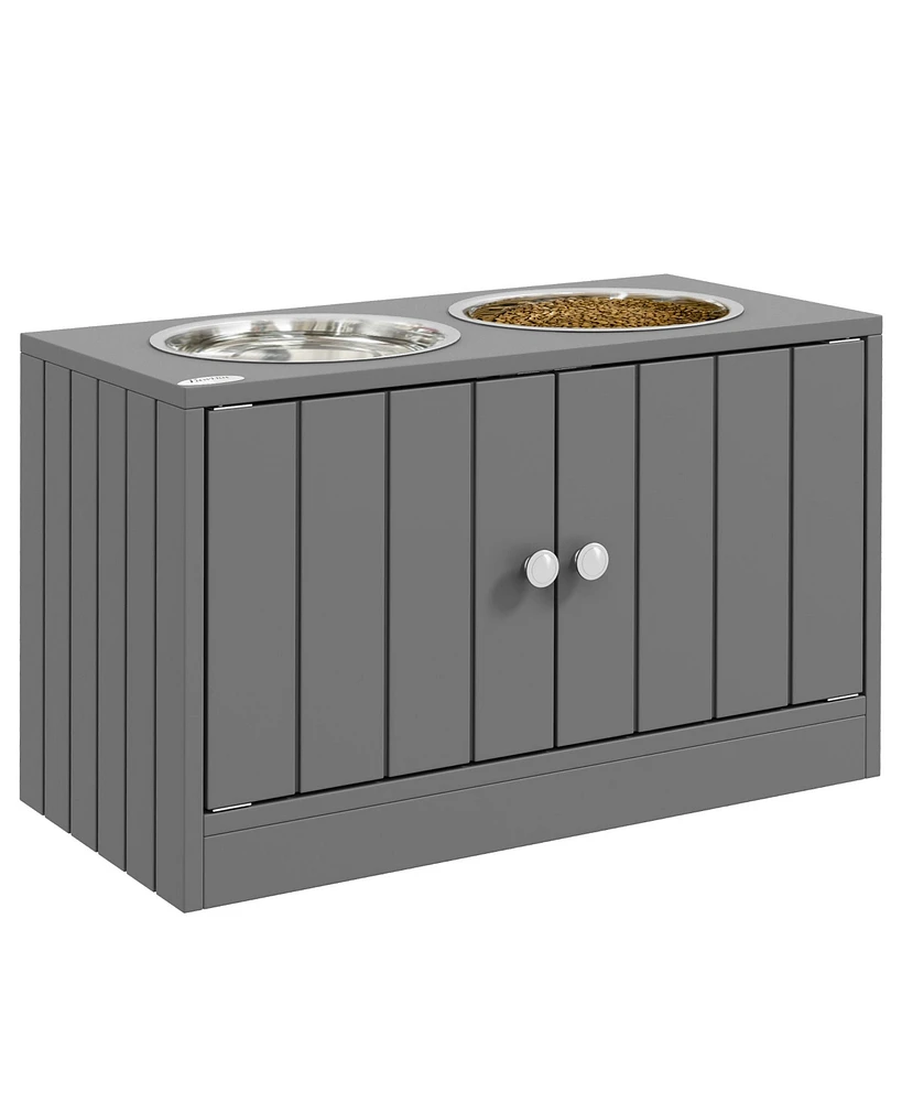 PawHut Magnetic-Door Dog Food Storage Cabinet & Dog Feeding Station, Gray