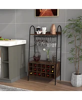 Industrial Rack Freestanding Bottle Holder with Stemware Holder & Open Shelves