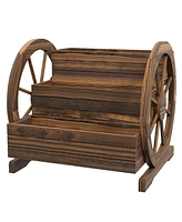 Outsunny Wooden Wagon Planter Box, Decorative 3-Tier Stair Step Garden Bed
