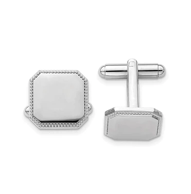 Diamond2Deal Kelly Waters Rhodium-plated Square Beaded Engravable Cuff Links