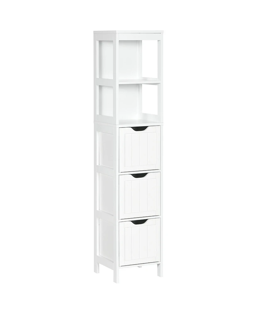 Kleankin Narrow Bathroom Cabinet with 3 Drawers and 2 Tier Shelf, Tall Cupboard Freestanding Linen Towel, Slim Corner Organizer, White