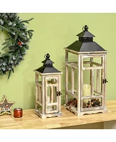 Homcom 2 Pack 31"/22" Lantern Decorative, Distressed Wooden Outdoor Lantern