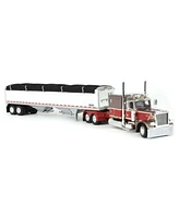 Dcp 1/64 Brown Maroon Peterbilt 389 63in Flattop w/ Wilson Grain Trailer