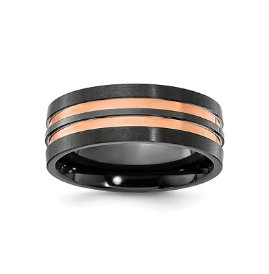 Chisel Black Zirconium Brushed Rose Ip-plated Wedding Band Ring