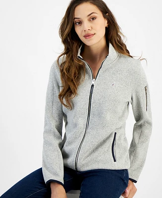 Nautica Jeans Women's Piping-Trim Sweater-Fleece Jacket