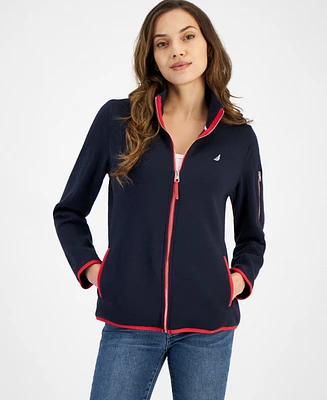 Nautica Jeans Women's Piping-Trim Sweater-Fleece Jacket