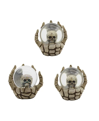 Fc Design 3-pc Skeleton Hand Holding Skull Snow Globe 3.75"W Figurine Home Decor Perfect Gift for House Warming, Holidays and Birthdays