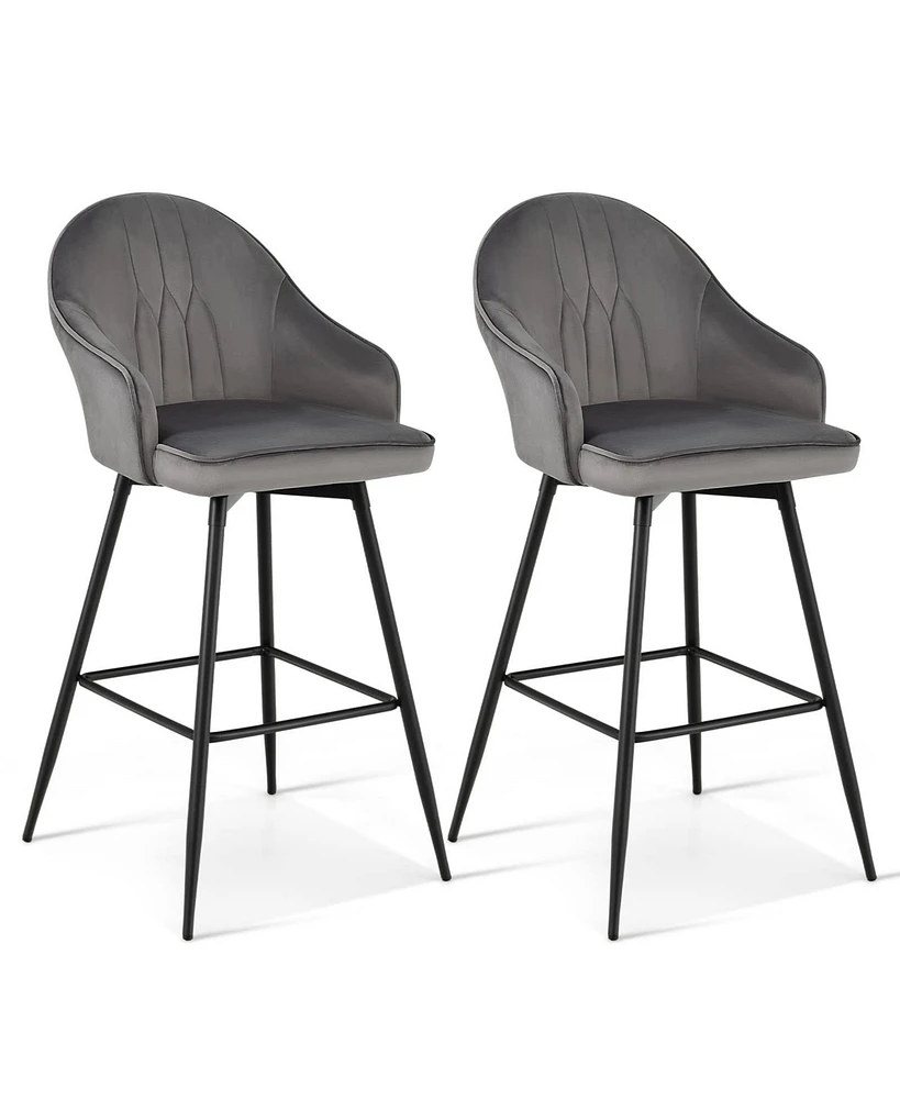 Sugift 2 Pieces 29.5 Inch Pub Height Swivel Velvet Bar Stools with Metal Legs