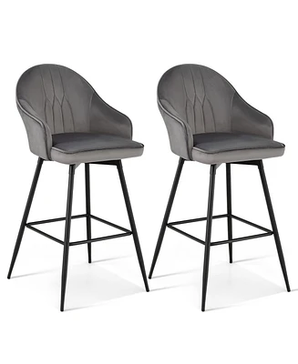 Sugift 2 Pieces 29.5 Inch Pub Height Swivel Velvet Bar Stools with Metal Legs