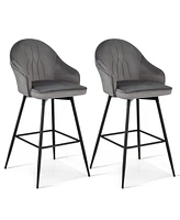 Sugift 2 Pieces 29.5 Inch Pub Height Swivel Velvet Bar Stools with Metal Legs