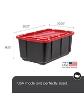 Iris 27Gal/108Qt 4 Pack Large Heavy-Duty Storage Plastic Bin Tote Organizing Container with Durable Lid, Black/Red