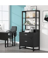 Tribesigns 2 Drawer Vertical File Cabinet with Lock & Bookshelf, Letter Large Modern Filing Printer Stand Open Storage Shelves for H