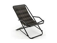 Sugift Outdoor Patio Pe Wicker Rocking Chair with Armrests and Metal Frame