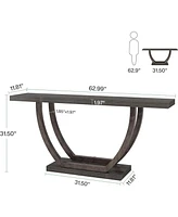 Tribesigns 63-Inch Skinny Console Table with Geometric Base 2-Tier Farmhouse Sofa Narrow Long, Thickened Behind Couch Shelves for Liv