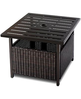 Inolait Outdoor Patio Rattan Wicker Steel Side Deck Table