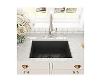 Casainc 27" L x 19" W Undermount Single Bowl Fireclay Farmhouse Kitchen Sink with Sink Grid