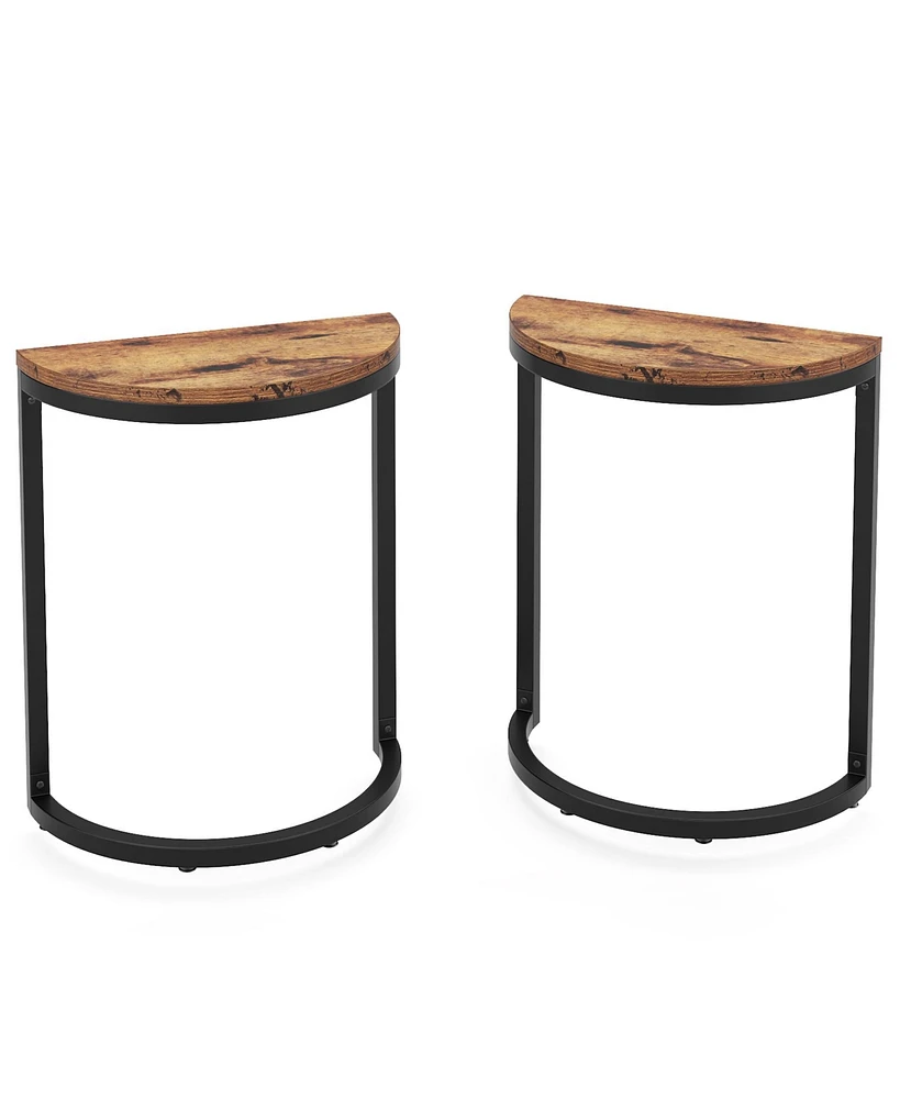 Tribesigns End Table Semi Circle Set of 2, Small Half Round Side Tables Living Room with Metal, Wood Accent Table Slim C Table for Sofa Couch, Easy As