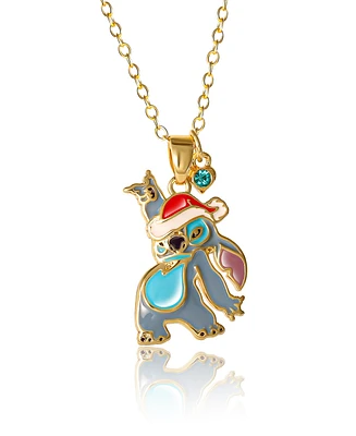 Disney Lilo and Stitch Yellow Gold Flash Plated Christmas Pendant Necklace