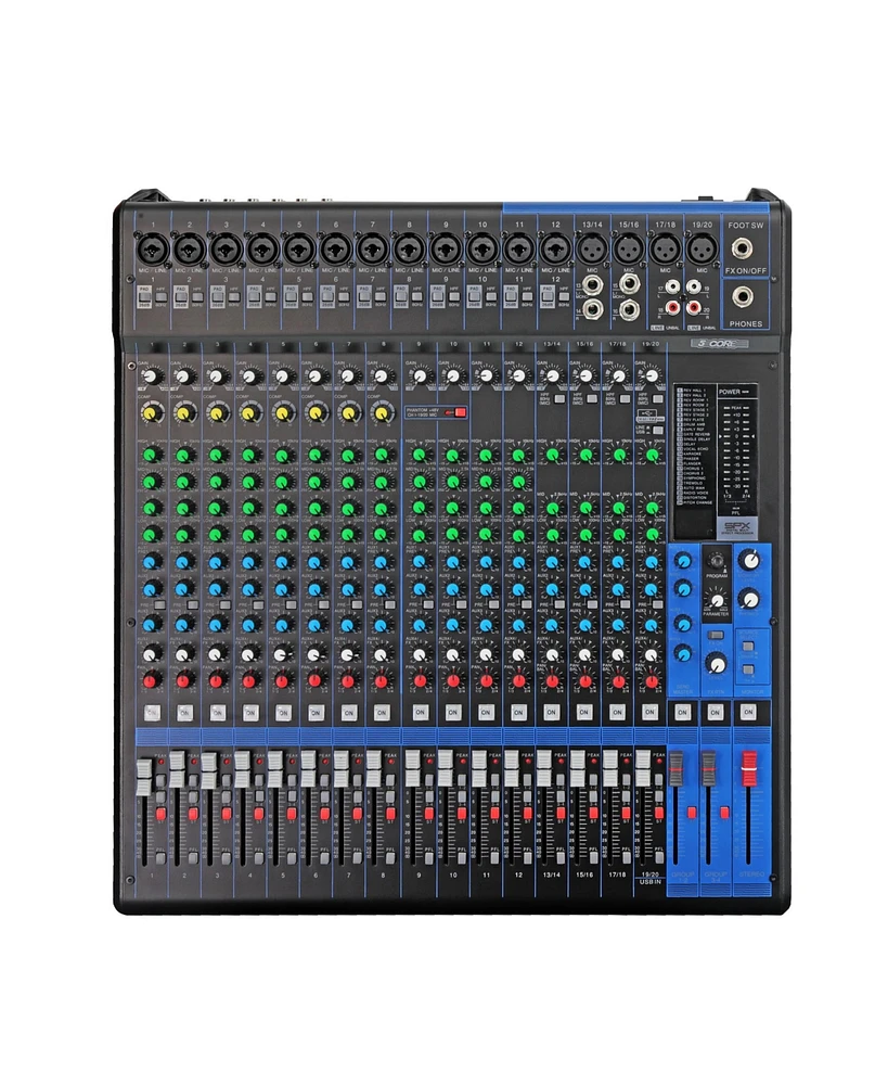 5 Core Audio Dj Mixer 20 Channel Sound Board Console w 24 Spx Effect 48V Phantom Power Mx 20CH Xu